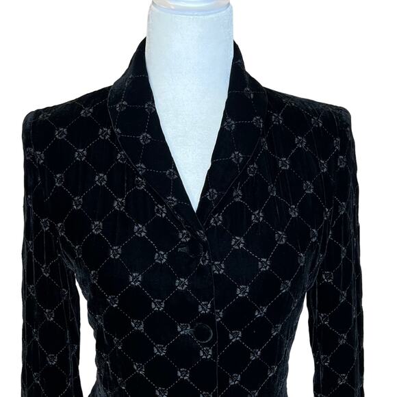 Vintage 90s Petite Sophisticate Black Velvet Quilted Blazer Jacket Womens Sz 4P - Picture 3 of 14